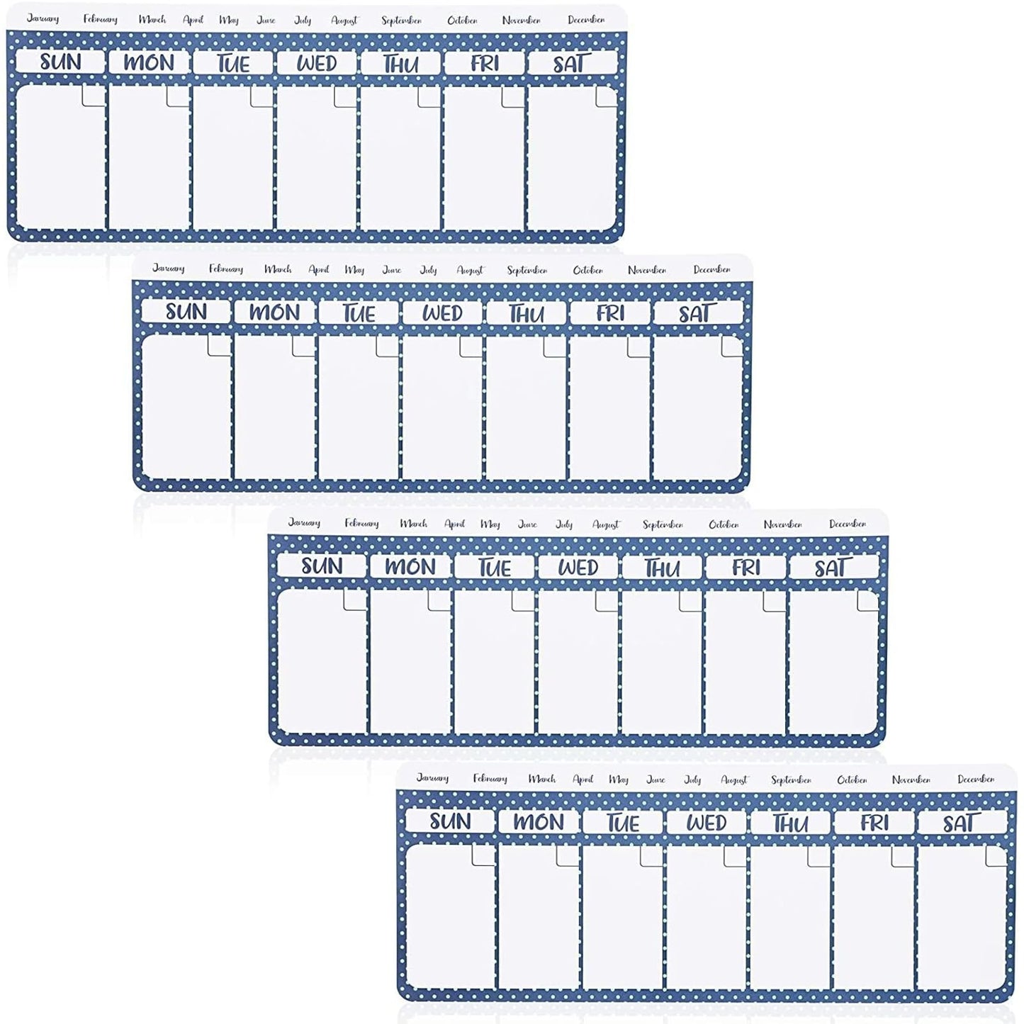 Juvale Magnetic Fridge Calendar, Dry Erase (11 x 4.2 Inch, 4 Pack) - Magnetic Calendar for Refrigerator