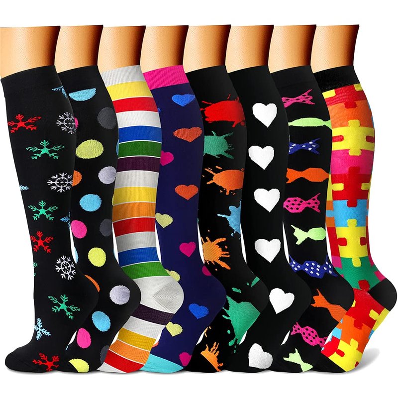 CHARMKING Compression Socks for Women & Men (8 Pairs) 15-20 mmHg Graduated Copper Support Calf Socks are Best for Pregnant, Nurses - Boost Performance, Circulation, Knee High Wide Calf(L/XL, Multi 23)
