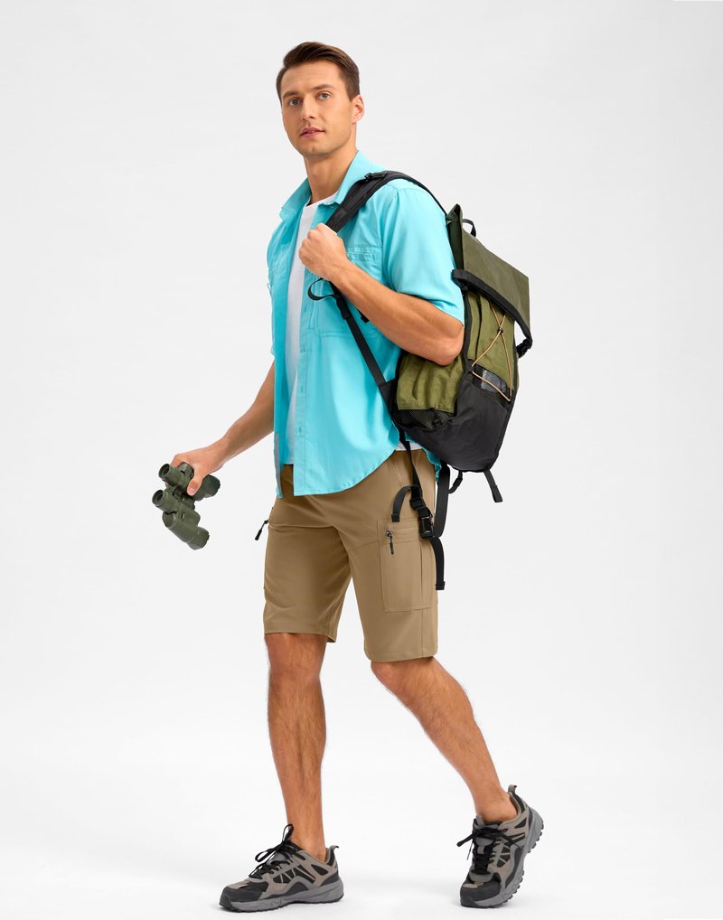 Pudolla Men's Hiking Shorts 11" Lightweight Cargo Work Shorts for Men Summer Travel Golf Casual Outdoor with 5 Pockets(Dark Khaki XX-Large)