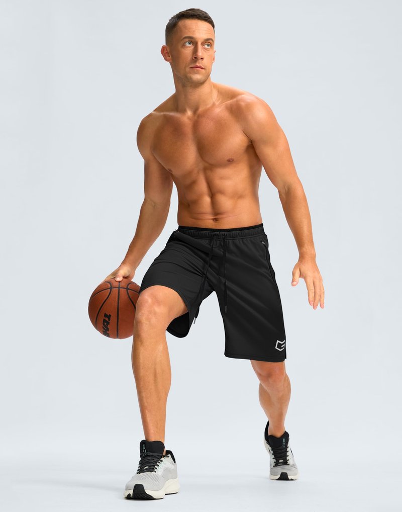 G Gradual Men's Gym Shorts wtih Zipper Pocket 9" Athletic Basketball Mesh Shorts for Men Workout Quick Dry Lightiweight(Black,L)