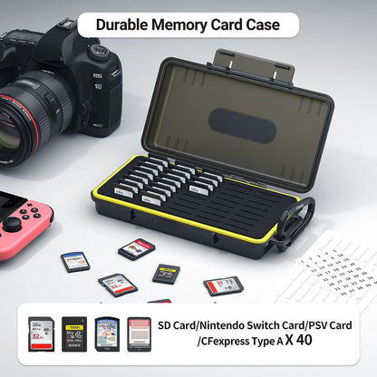 KIWIfotos 40 Slot Memory Card Case Holder Water-Resistant for 40x SD SDXC SDHC/NS (Nintendo Switch) Game Card/Sony PSV PS Vita SD Card Holder Carrying Case Box Organizer Storage
