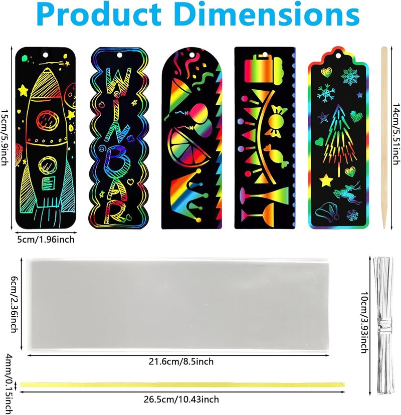 Scratch Art Sets for Kids - 40 Pieces in 5 Styles | Rainbow Scratch Paper & DIY Art Craft Party Favors