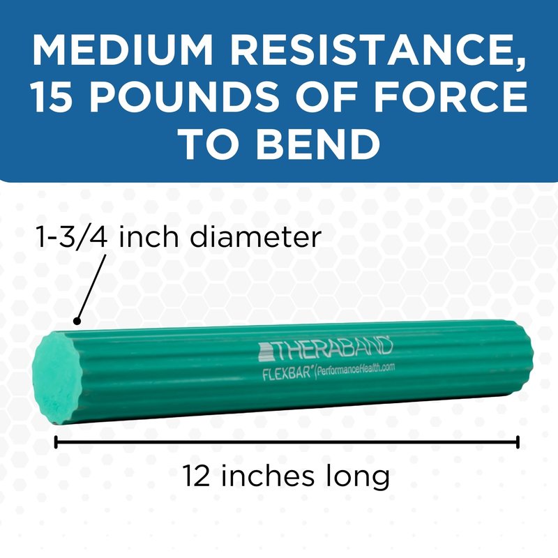 THERABAND FlexBar Resistance Bar, Medium, Green Flex Therapy Bar for Physical Therapy, Wrist & Forearm Exercise Equipment, Non Slip Grip, Compact Design