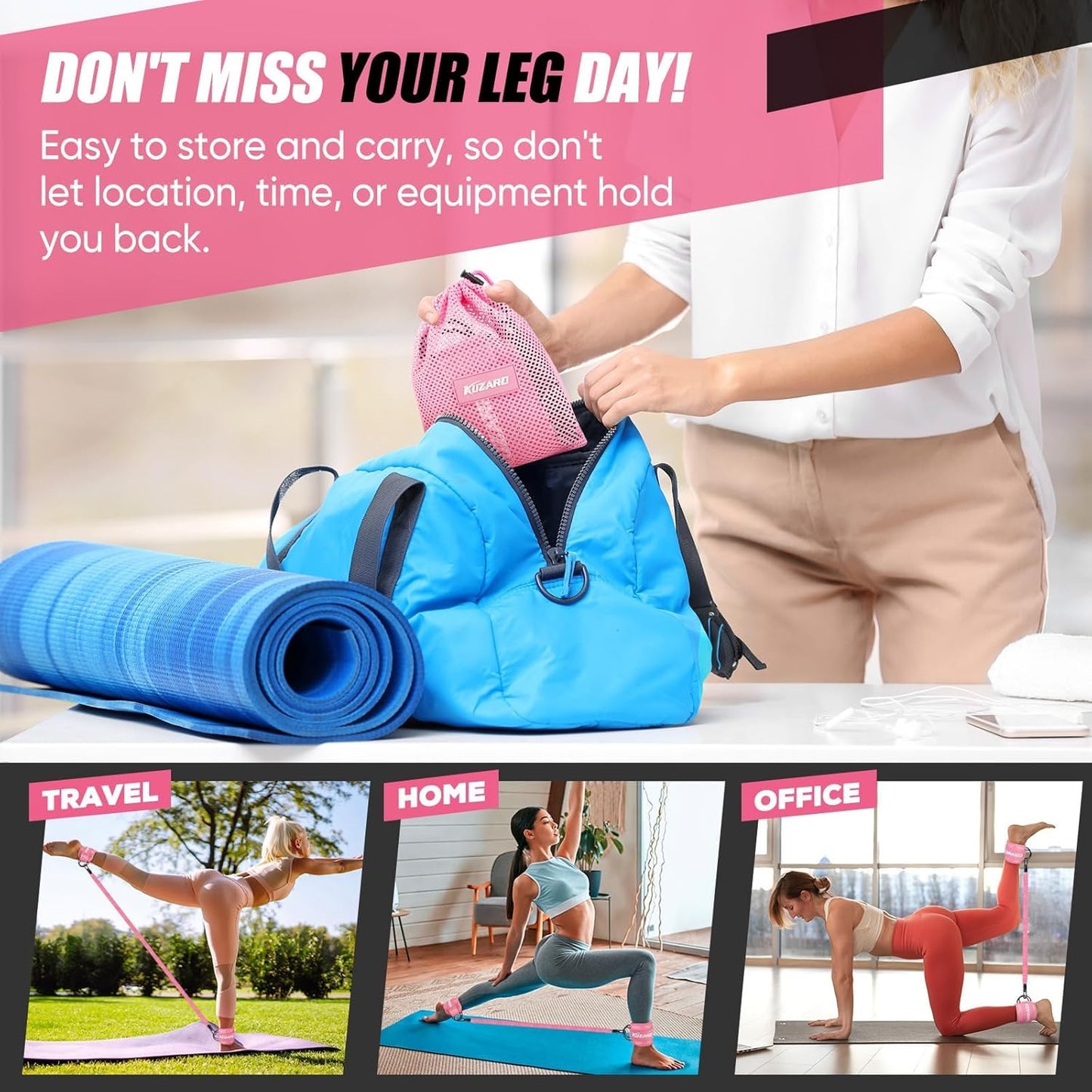 KUZARO Resistance Bands Set with Ankle Straps, Legs and Glutes Workout Equipment, Ankle Weights Bands for Women, Booty Exercise Equipment for Kickbacks and Hip Training, Home Gym Fitness Equipment
