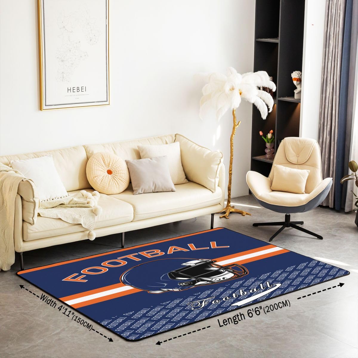 Feelyou Football Area Rug 5x7 Polyester Living Room Rugs for Bedroom Football City Decor Carpet Sports Games Indoor Floor Mat Soft Non-Slip