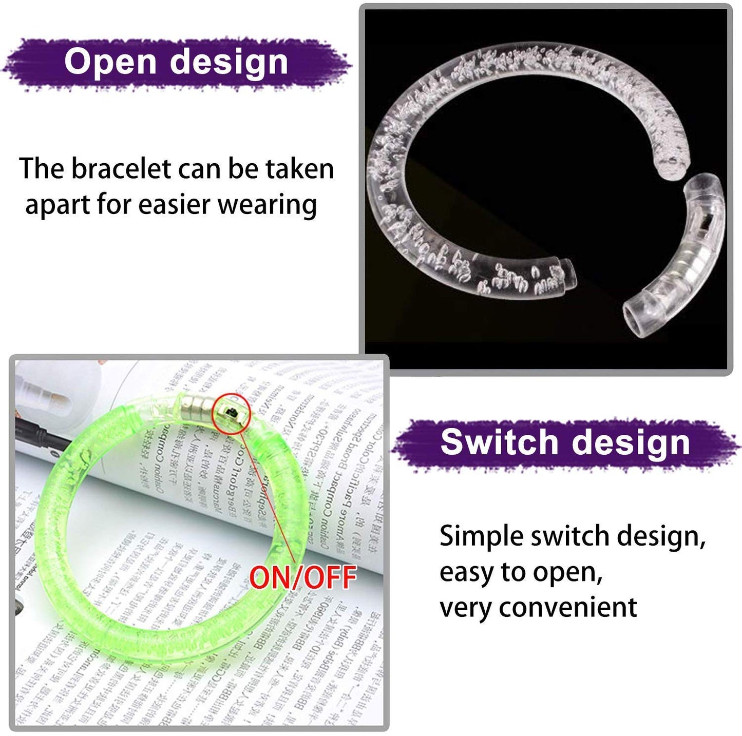 AMENON 24 Pack Glow In The Dark LED Bracelets Party Supplies for Adult, Flashing Light Up Bracelet Glow Sticks Party Favor Treasure Box Toys Classroom, Birthday, Back to School Halloween