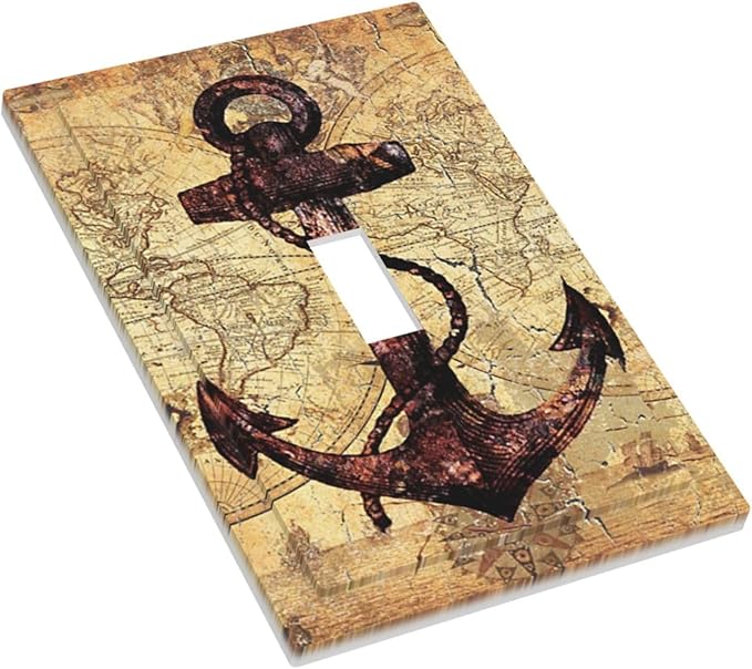 Anchor Nautical Vintage Map 1 Gang Single Toggle Light Switch Covers Decorative Wall Plate Switchplate Electrical Faceplate for Office Livingroom Home Decor