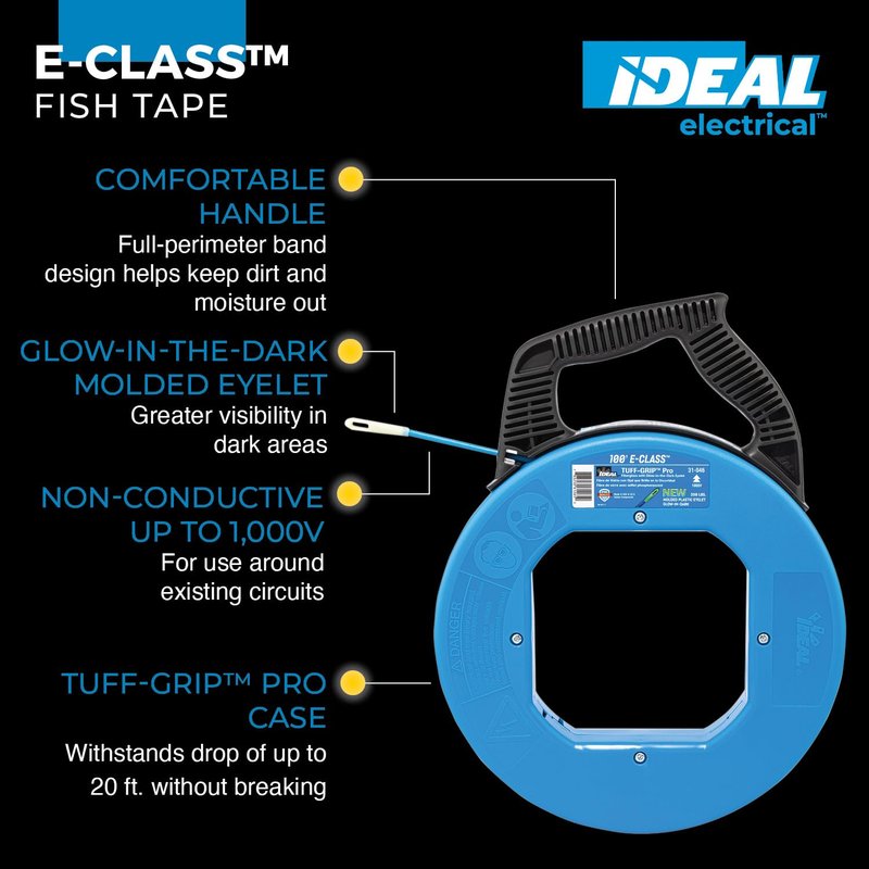 Ideal E-Class Fish Tape, 100 ft, Glow-in-Dark