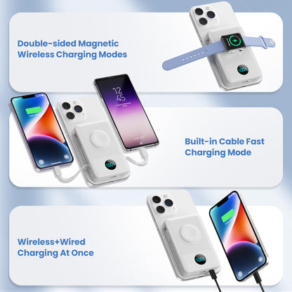 Magnetic Portable Charger for iPhone with Built-in Cables, 6-in-1 10800mAh Power Bank with iWatch Charger & LCD Display,25W PD Fast Charging Battery Pack for Magsafe,iPhone 16/15/14/13/12,Apple Watch