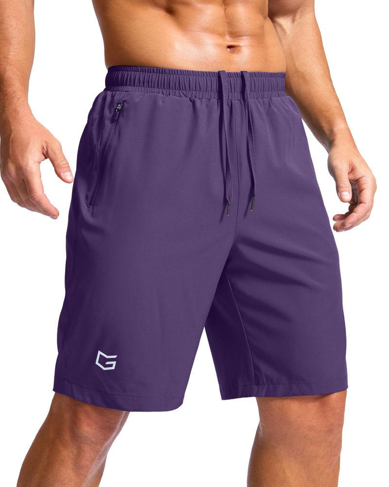 Men's Athletic Running Shorts with Zipper Pockets Quick Dry 7"/ 5"/ 9" Workout Gym Shorts for Basketball Hiking(Purple,9L)