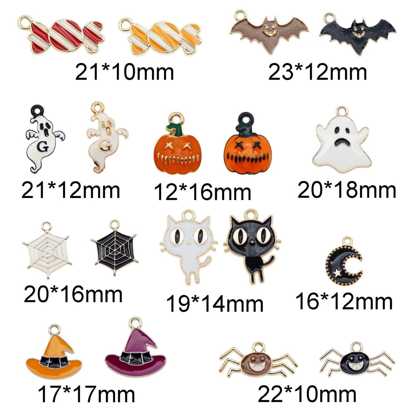Julie Wang 54pcs Alloy Enamel Halloween Charms Candy Pumpkin Ghost Spider Bat Pendants for Holiday Jewelry Making Party Decoration Crafts DIY