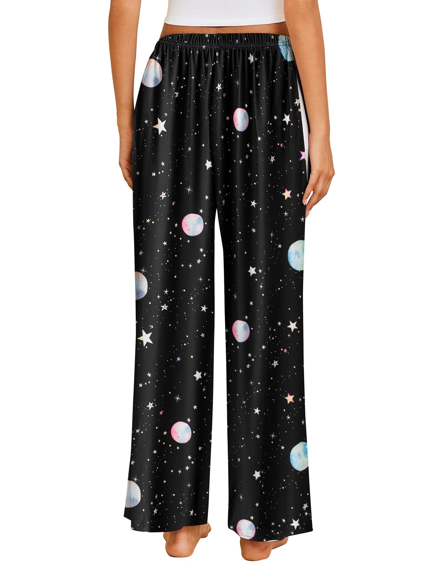 Ekouaer Pajama Pants for Women Soft Comfy Pajama Bottoms Casual Stretch Wide Leg Pants with Pockets Planet Large