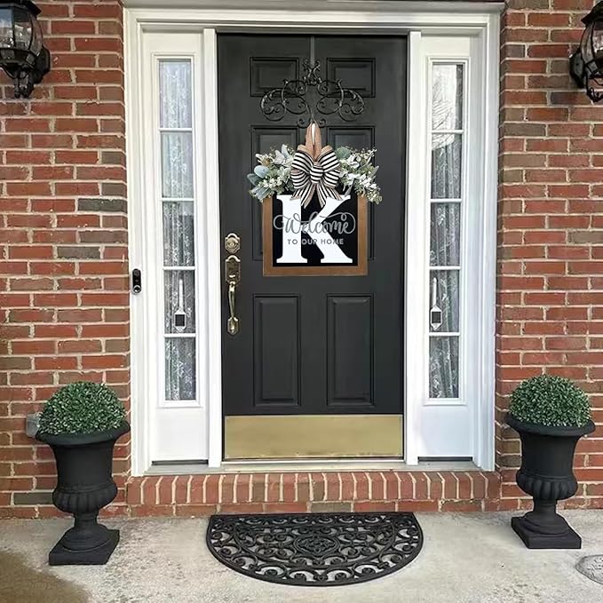 16'' Personalized Last Name Welcome Sign, Door Wreaths for Front Door Outside, Spring Wreath for Front Door Decor, Farmhouse New Home Gifts for Home (K)