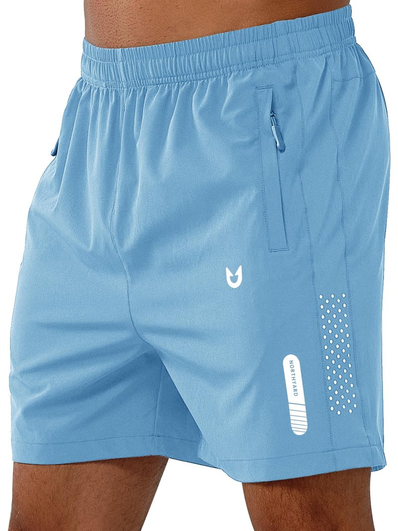 NORTHYARD Men's Athletic Running Shorts Gym Workout 7"/9"/5" Quick Dry Lightweight Sports Basketball Tennis 3 Zipper Pockets SKYBLUE-5inch 2XL
