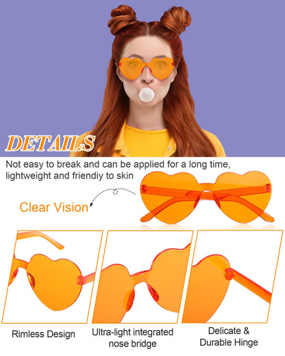 Flutesan 30 Pairs Heart Shaped Sunglasses Bulk Spider Halloween Party Rimless Heart Sunglasses Candy Color for Women Men(Orange Color)