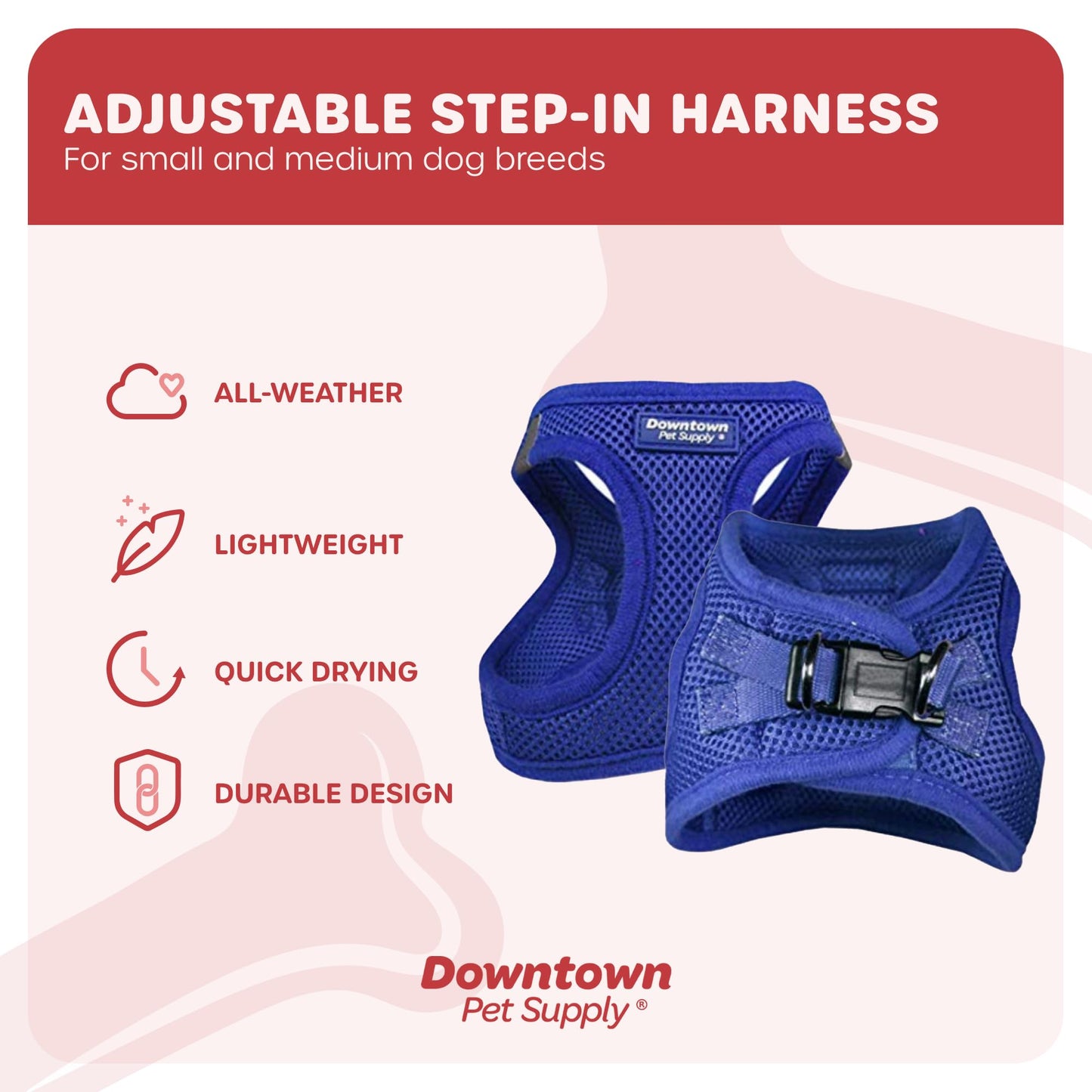 Downtown Pet Supply Step in Dog Harness for Small Dogs No Pull, Small, Blue - Adjustable Harness with Padded Mesh Fabric and Reflective Trim - Buckle Strap Harness for Dogs