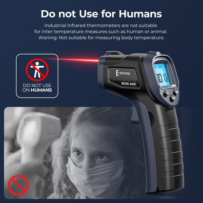 ERICKHILL Infrared Thermometer -50℃~600℃ Compact Size Non-Contact Laser Thermometer Gun LCD Backlit Digital Display Adjustable Emissivity - for Vehicle Repair/Cooking/BBQ/Freezer/Food, Black Blue