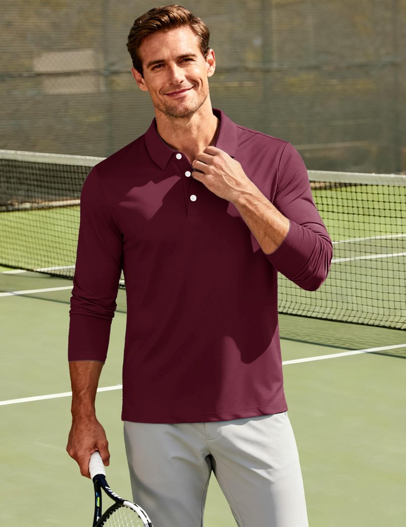 MAGCOMSEN Men's Polo Shirts Long Sleeve Casual Collared Golf Shirts Dry Fit Lightweight Performance Moisture Wicking Work Polos