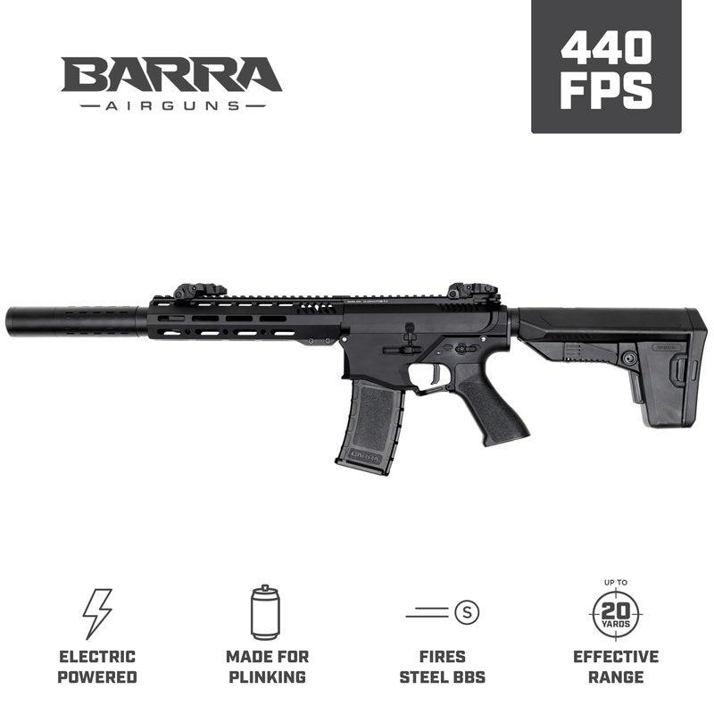 Barra Airguns 400e Gen 2 Metal Full Auto Battery-Powered BB Gun Kit, Includes LiPo Battery and Charger, Fully Automatic Electric BB Rifle - 430 to 440 FPS (Black)