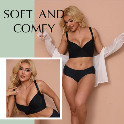 Simpyiss Womens Push Up Bra - Back Smoothing, Add One Cup, Daisy Bra (Black, 38B)