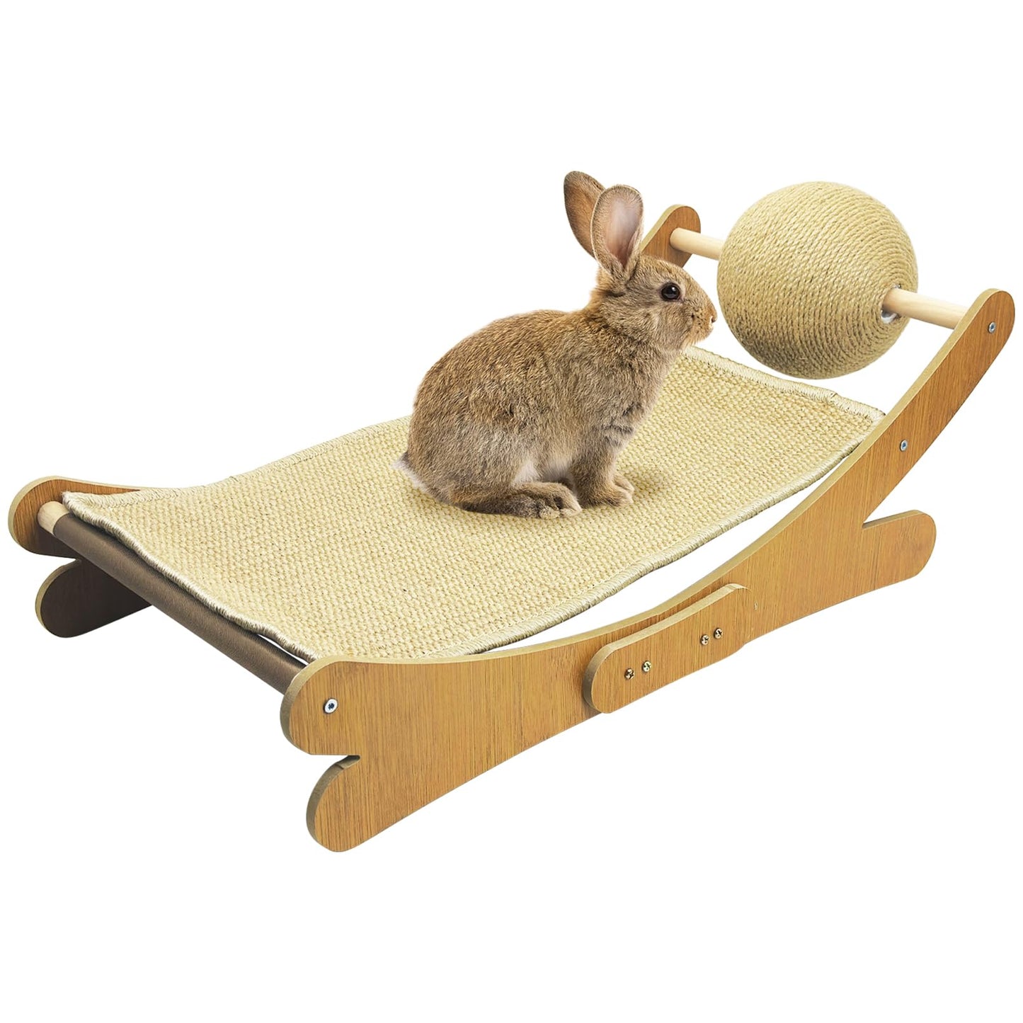 Fhiny Rabbit Scratch Toy, Natural Sisal Bunny Scratching Ball with Sisal Pad Scratcher Bed Hammock Bunny Claw Interactive Toys Mini Beach Chair Nail Scratching Post Mat Lounge for Indoor Kitten Ferret