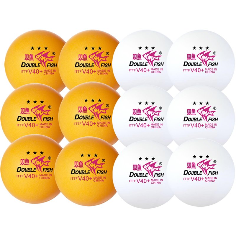 DOUBLE FISH Ping Pong Balls - White & Orange 3-Star Table Tennis Balls - High Performance V40+ ABS Balls Ultimate Durability Training Ball 12 Pack