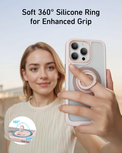 Anker Magnetic Ring Stand for iPhone 15 Case, Silicone Finger Ring Grip Stand Holder, Military Grade Drop Tested, Compatible with MagSafe, Built in Kickstand, Soft Edge Anti-Fingerprint, Black