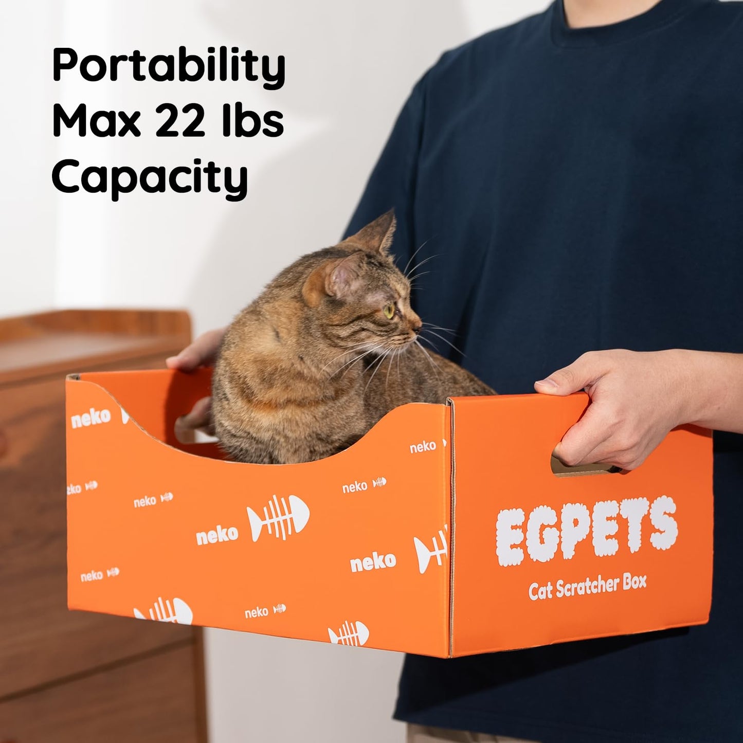 Cardboard Cat Scratcher Box with Extra-Large Double-Sided Sturdy Cat Scratching Board and Refillable Cat Scratch Pad, Hide, Scratch and Sleep, Easy to Clean and Assemble- EGPETS Cat Scratch Box Orange