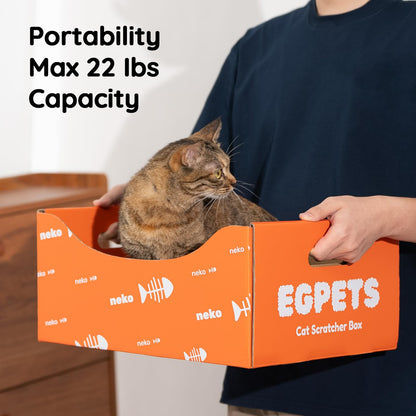 Cardboard Cat Scratcher Box with Extra-Large Double-Sided Sturdy Cat Scratching Board and Refillable Cat Scratch Pad, Hide, Scratch and Sleep, Easy to Clean and Assemble- EGPETS Cat Scratch Box Orange