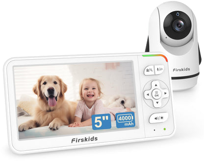 Firskids Baby Monitor, 5” Video Baby Monitor with Camera and Audio no WiFi, Pan Tilt Zoom Camera,32-Hour Battery, 2 Way Talk Temp Sensor Auto Night Vision, Suitable for Monitor Baby and Elderly