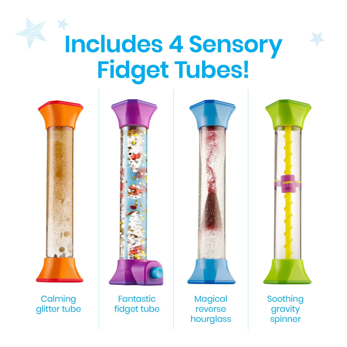 hand2mind Sensory Fidget Tubes, Calming Toys for Kids, Occupational Therapy Toys, Play Therapy, Stress Relief Toy, Comfort Items for Anxiety, Calm Down Corner Supplies (Set of 4)