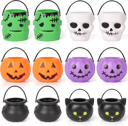 MCPINKY Small Halloween Candy Buckets, 12PCS Mini Portable Pumpkin Bucket Candy Bowl Holders for Kids Trick Or Treat Party Favor