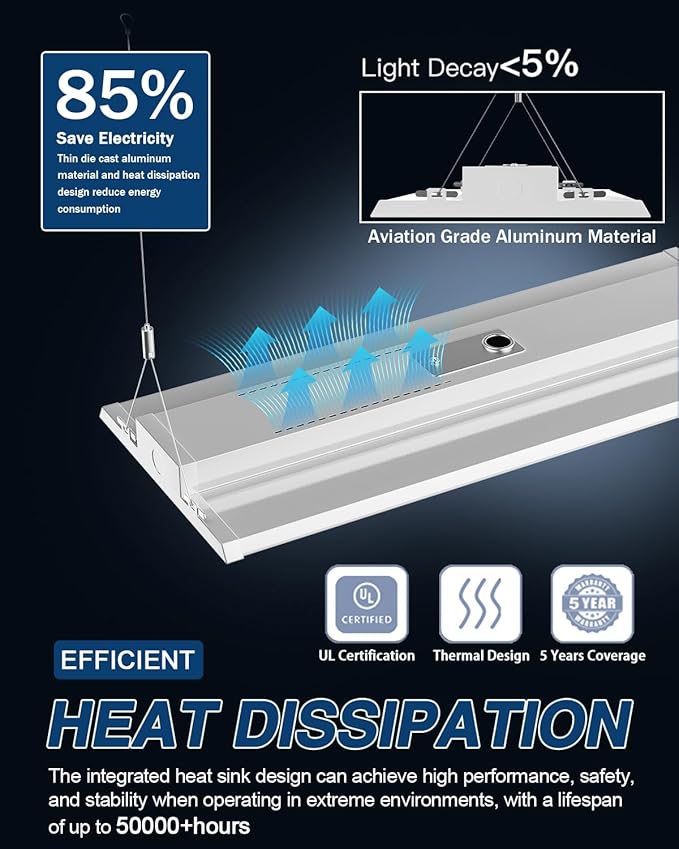 LED Linear High Bay Light 16-Pack, 300W 45000LM 0-10V Dimmable 5000K Daylight, Adjustable High Bay LED Shop Lights Lighting Fixtures for Garage Warehouse Workshop, UL