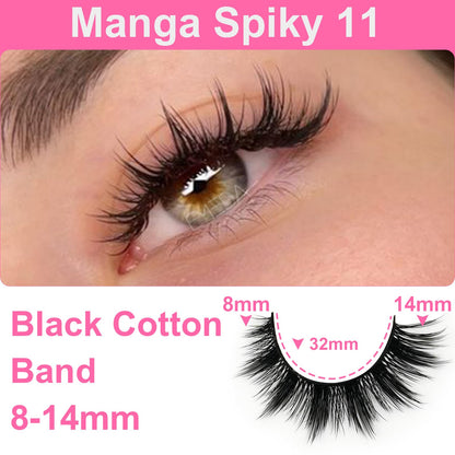Manga Lashes Spiky False Eyelashes - Wispy Anime False Eyelashes Natural Look 10 Pairs Cotton Band Fake Lashes Cosplay Asian D Curl Strip Lashes by EMEDA(13mm #03)