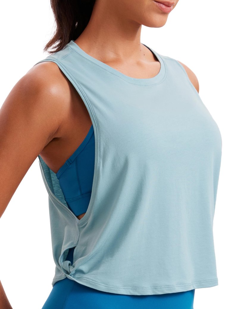 CRZ YOGA Pima Cotton Large Armhole Tank Tops for Women - Workout Sport Athletic Yoga Running Gym Loose Crop Sleeveless Shirts Deep Armhole-Pure Blue XX-Small
