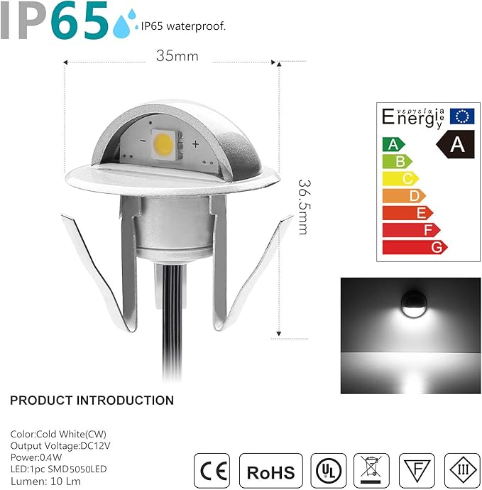 20 Pack LED Stair Lights Kit Low Voltage Waterproof IP65 Outdoor 1-2/5" Recessed Wood LED Deck Lighting Yard Garden Patio Step Landscape Pathway Decor Lamps, Cold White