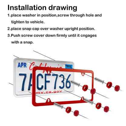 alpmosn 2PCS Stainless Steel License Plate Frames, 4 Holes Car Licence Plate Covers with Screws Washers and Caps, Car Exterior Accessories, License Plate Holder for US Vehicles (Red)