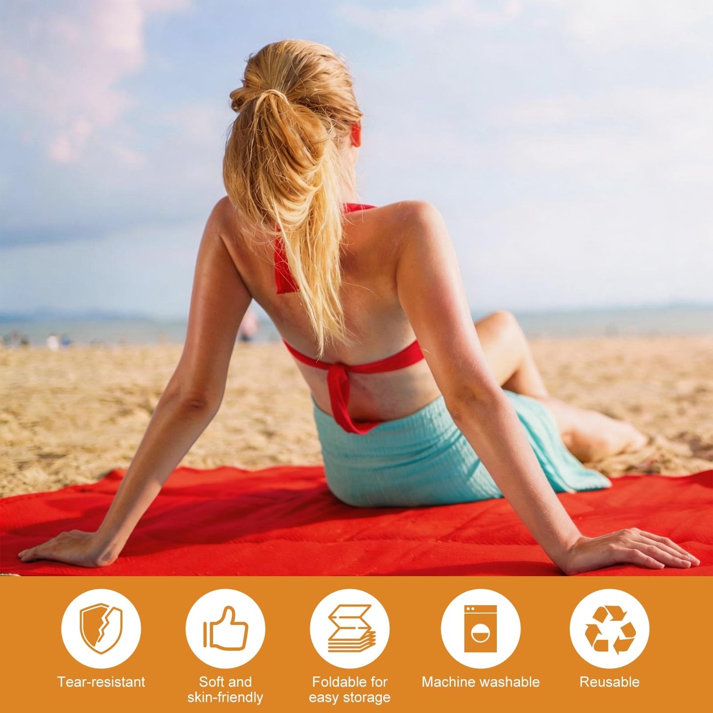 YELARXI Beach Blanket, Waterproof Foldable Beach Mat Compact Sand Free Quick Drying Beach Essentials with Carry Bag and 4Pcs Stakes for (Beach/Camping/Hiking/Picnic) 59 x 55in & Green