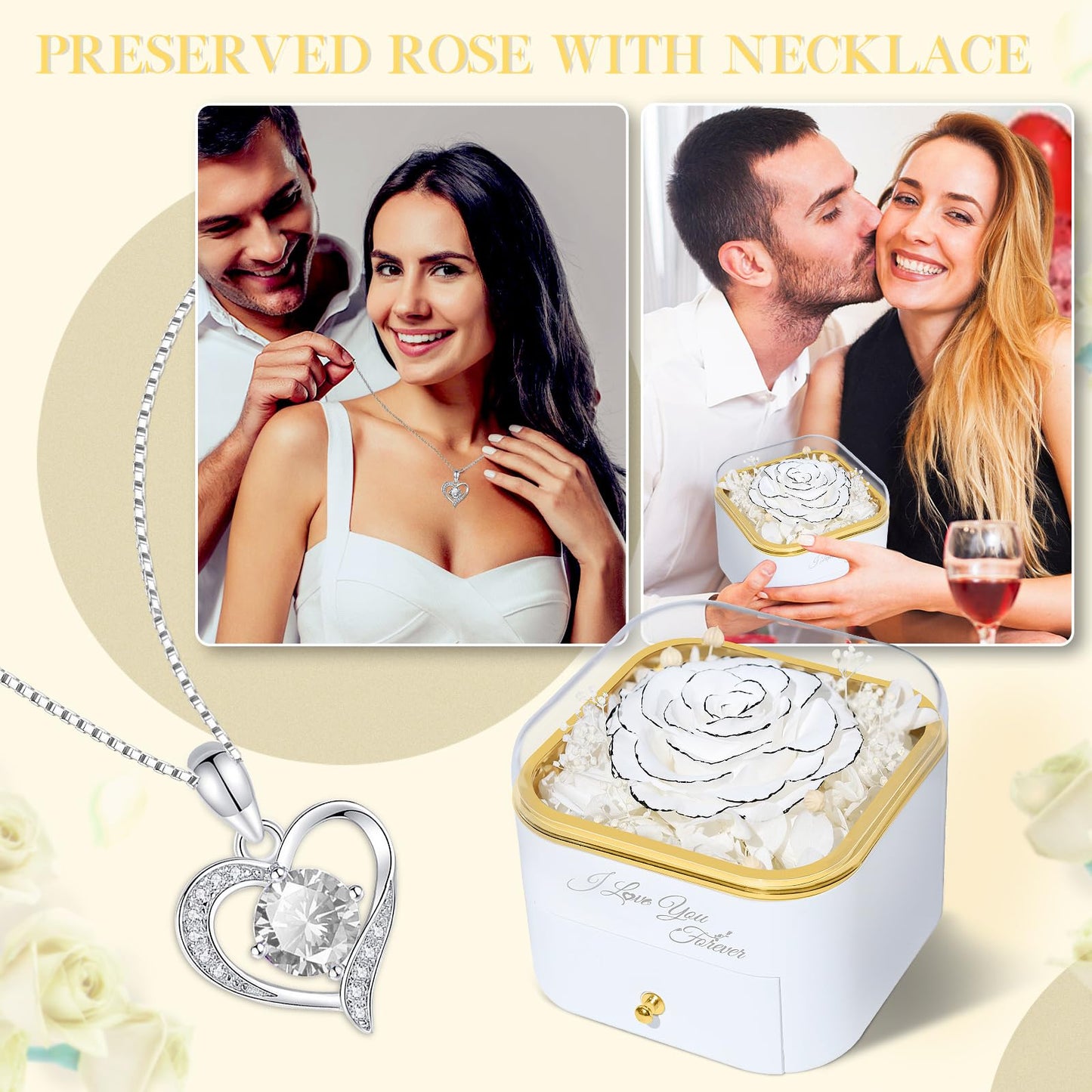 Beferr Valentines Day Gifts for Her Preserved Real Rose with Necklace Eternal Roses Forever Flowers for Delivery Prime Mothers Anniversary Birthday Gifts for Women Mom Grandma Wife Daughter Girlfriend