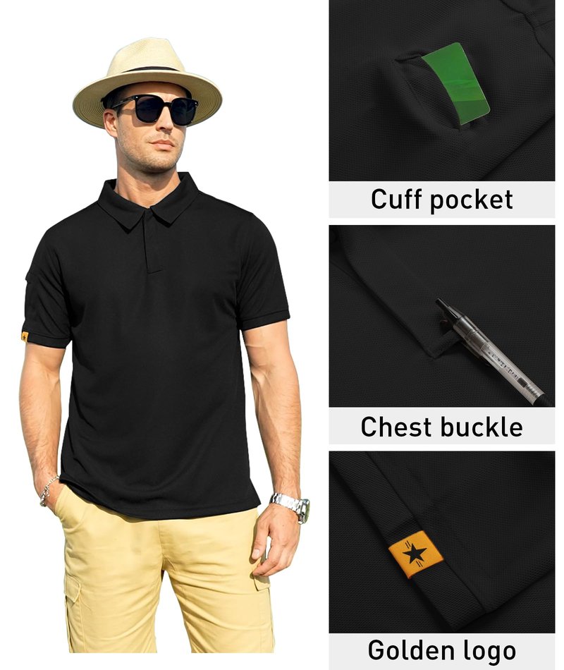 ZITY Mens Polo Shirt Short Sleeve Sports Tactical T-Shirt Athletic Golf Polos Daily Casual Stylish Collared Shirts for Men Black 5X-Large