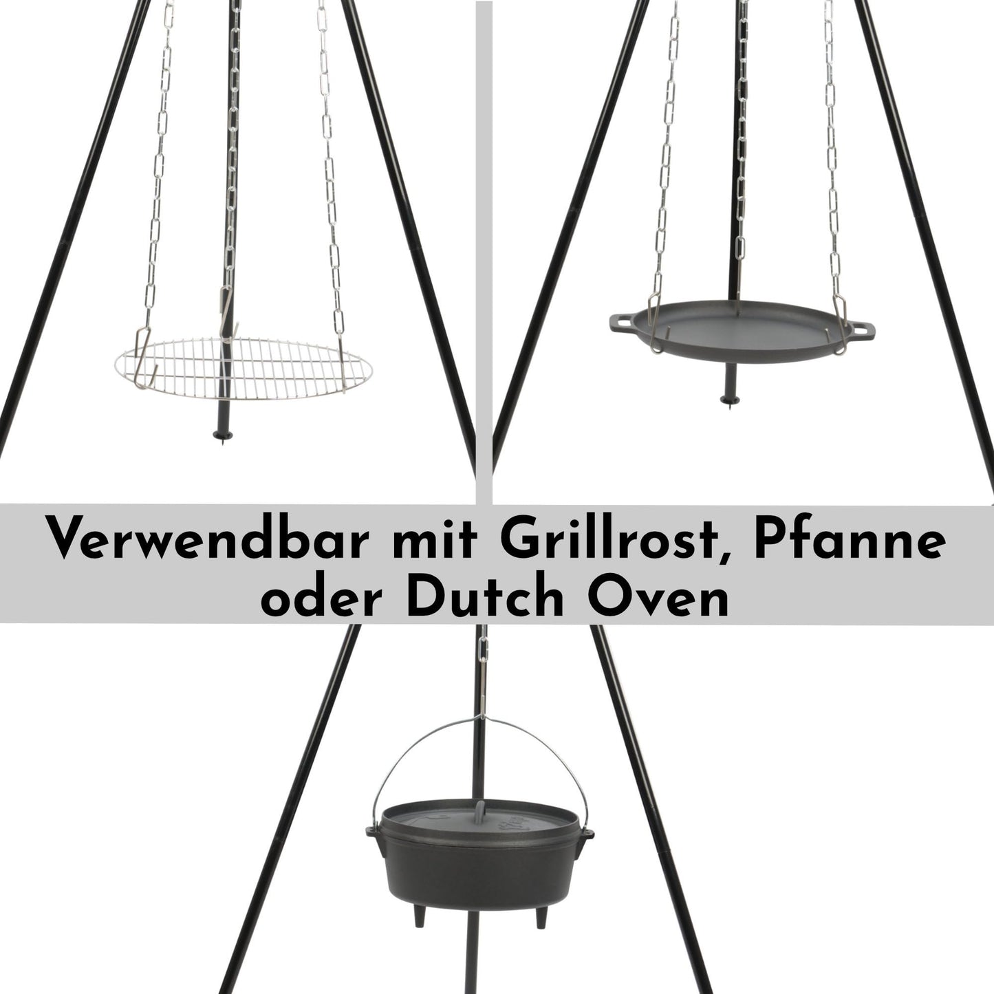 BBQ-Toro 6-piece dutch oven set in wooden box, cast iron, pre-seasoned, with cooking pot, saucepan, grill rack, tripod and more