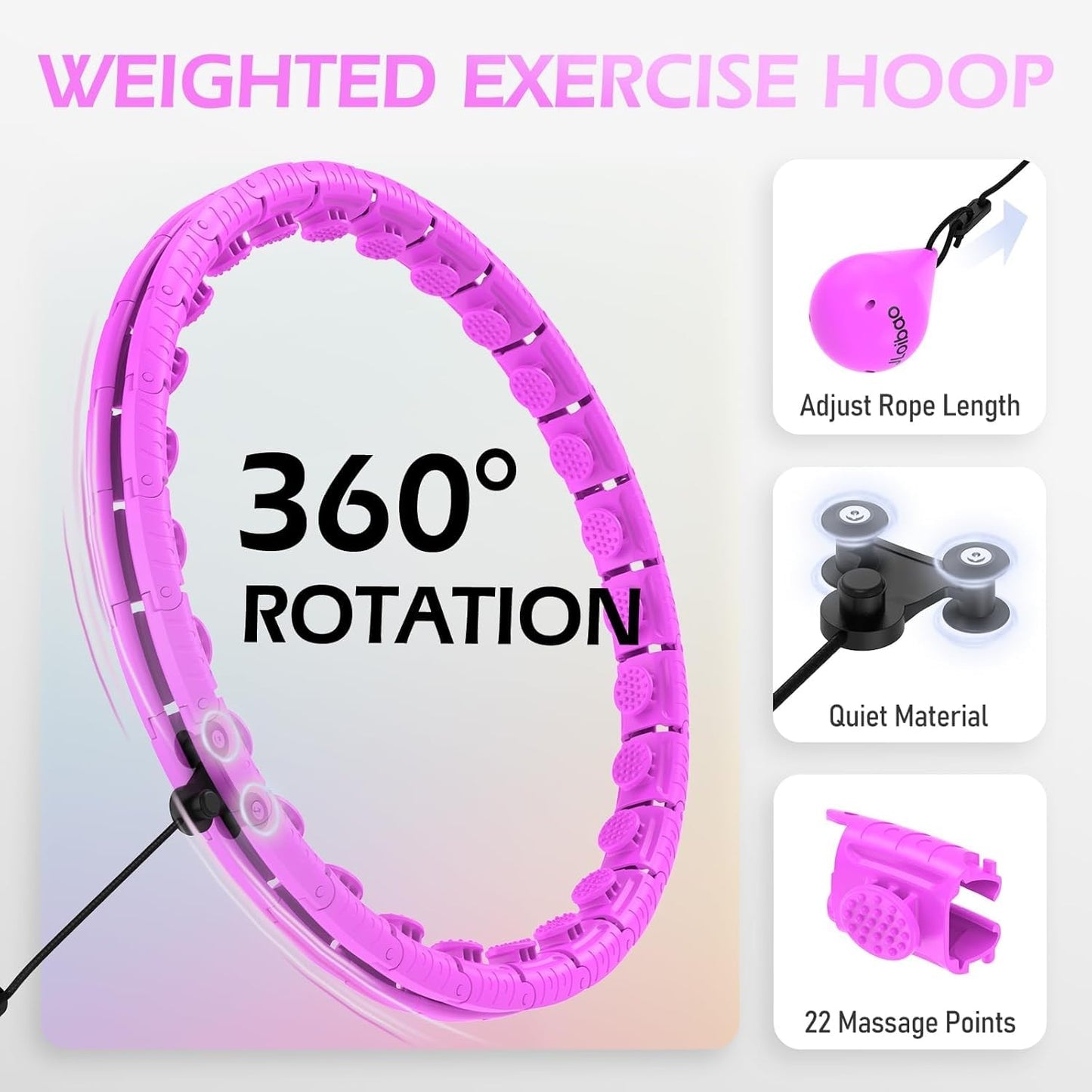 JLoibao Weighted Hula Circle with 26 Links(56 Inch) for Adults Weight Loss, Infinity Fitness Hoop Plus Size, for Women Smart Exercise Equipment