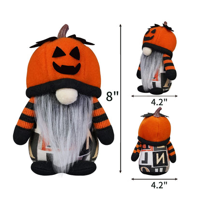 Halloween Gnome Decorations,2 Pack Handmade Pumpkin Face Hats Swedish Tomte Nordic Plush Elf Doll Nisse Adorable Fall Gnomes for Halloween Home and Office Decor