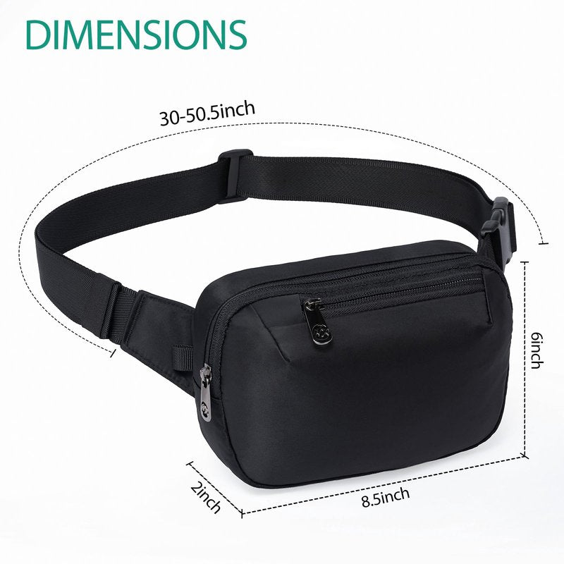 MAXTOP Black Fanny Packs for Women Men Water Resistant Crossbody Bags with 4-Zipper Pockets Adjustable Belt Bag Waist Pack for Travel Running Hiking Sports Casual Easy Carry Any Phones