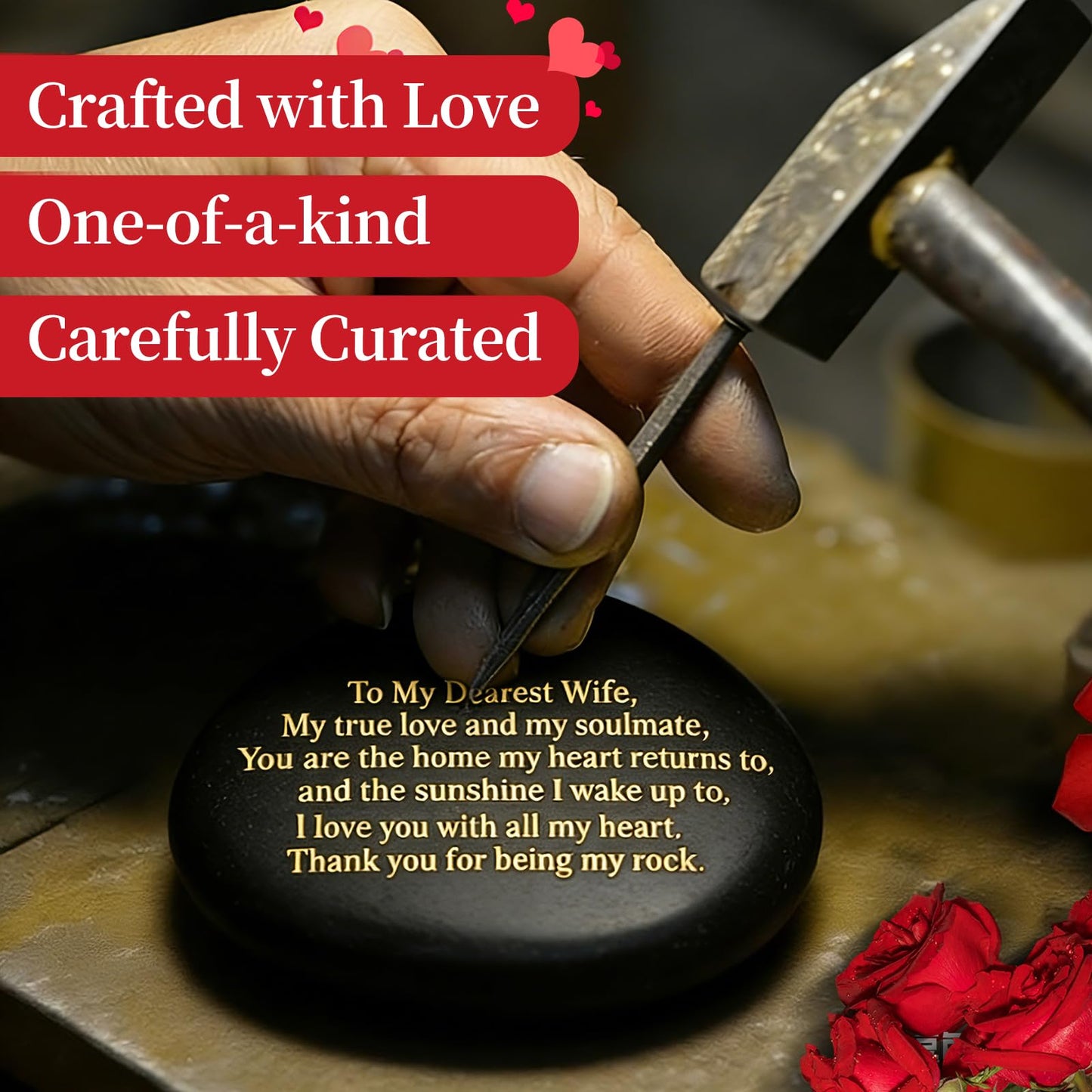 Sundrence Valentines Day Gifts for Wife - You are My Rock Engraved, Romantic Valentines Day Gifts for Her, Unique Anniversary and Couples Keepsake - Polished Black Pebble