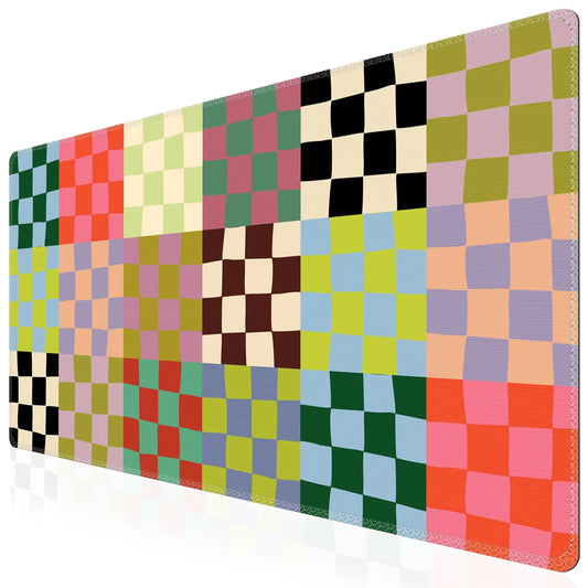 iCasso Checkered Desk Mat, Cute XXL Large Mouse Pad for Desk, Anti-Slip Big Mousepad with Stitched Edges, Keyboard Mat for Computer Desktop (Retro Checkered)