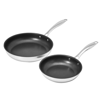 Amazon Basics 2-Piece Non-Stick Stainless Steel Fry Pan Set, Oven and Induction Safe, 10-Inch and 8-Inch