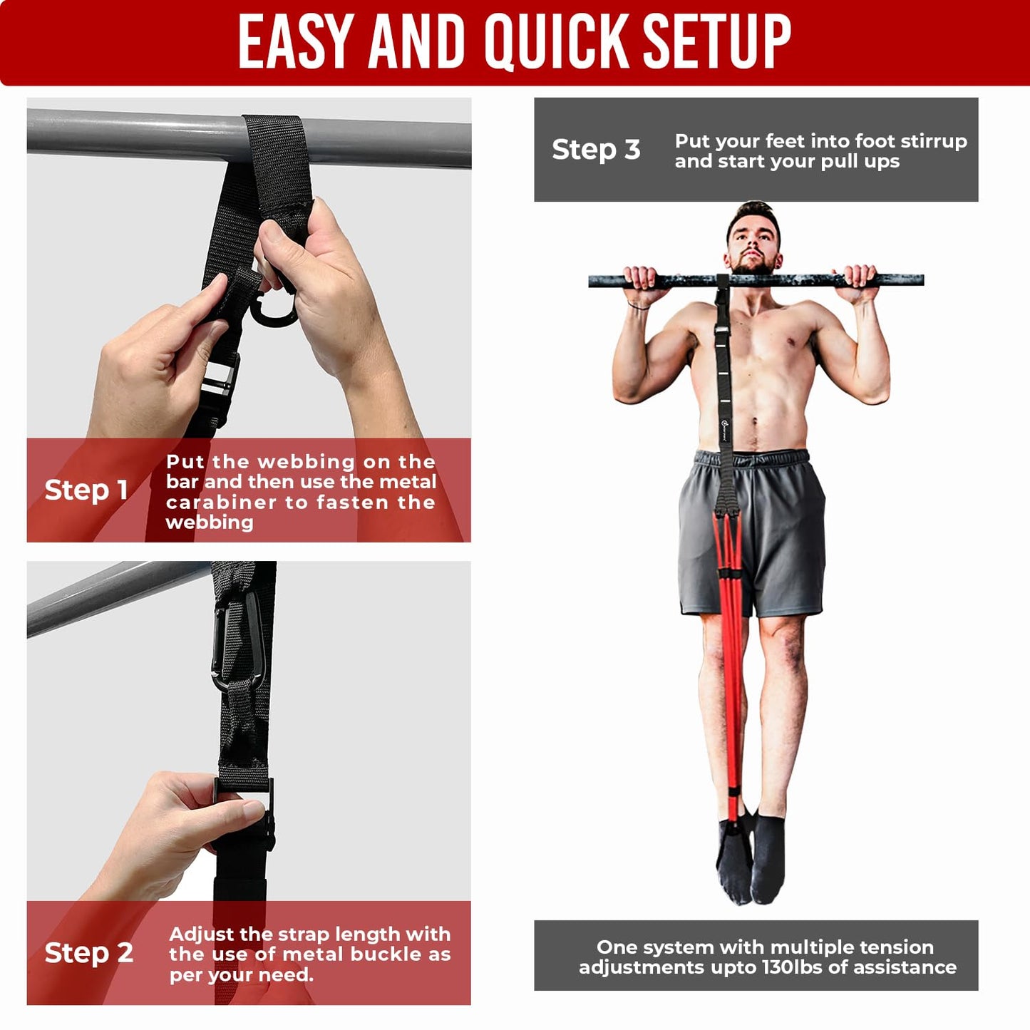 INTENT SPORTS Pull Up Assist Bands - Assistance and Resistance Bands for Pull-Up, Fitness, Body Stretching, Chin Up, Weightlifting, Powerlifting, Heavy Duty, Exercise Videos, eBook (Patented)