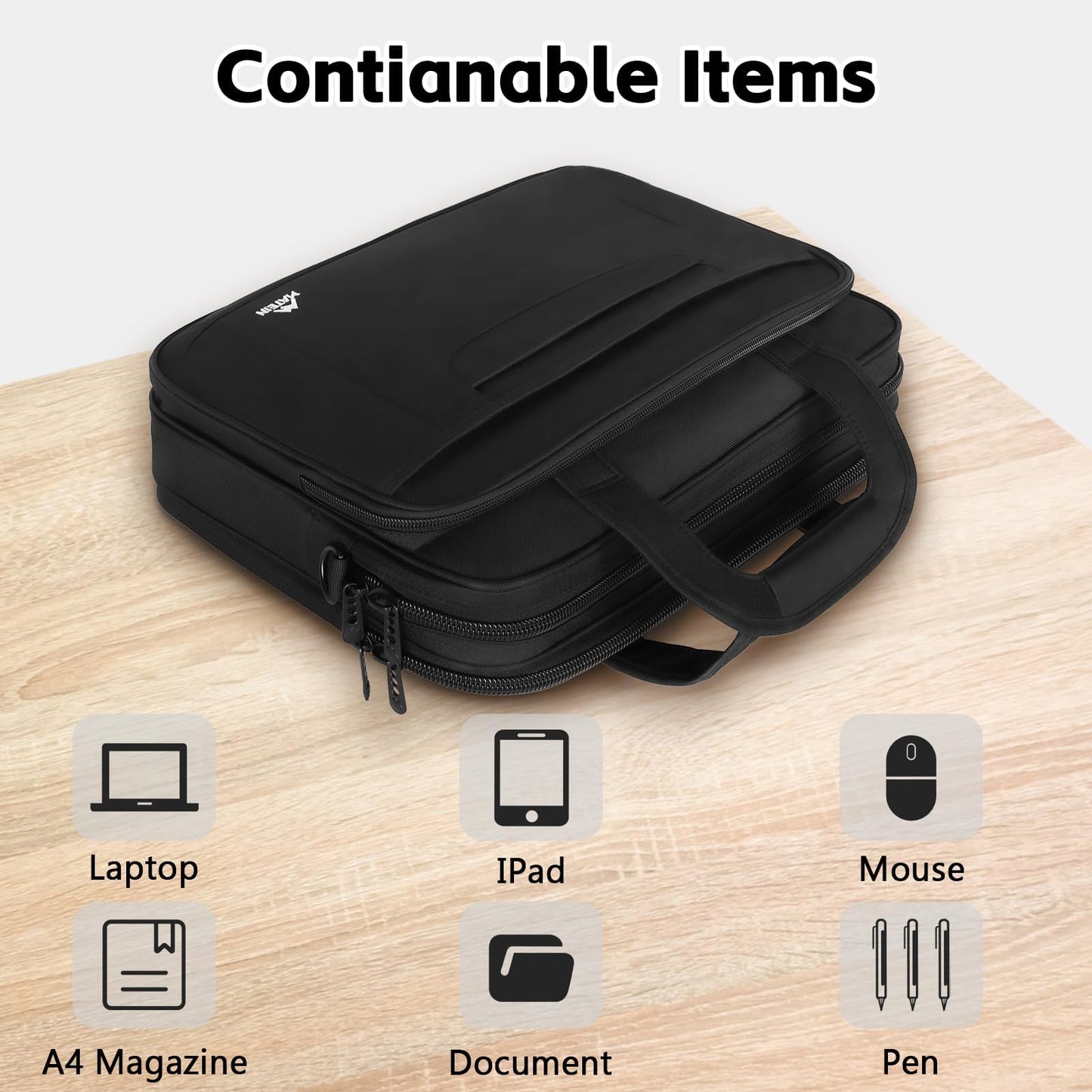MATEIN Laptop Bag, 15.6 Inch Multifuntional Business Computer Laptop Case, Unisex Spacious Shoulder Messenger Bag Briefcase for Men and Women, Universal Nylon Briefcase for Notebook - Black