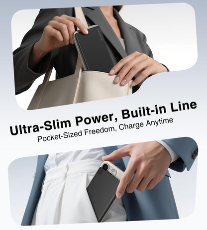 Auskang Slim Power Bank for Travel-5000mAh USB C Portable Charger Built in Cable- Airplane Safe Thin Battery Pack Compatible with iPhone16 15 Devices Samsung Google Pixel Android Phones